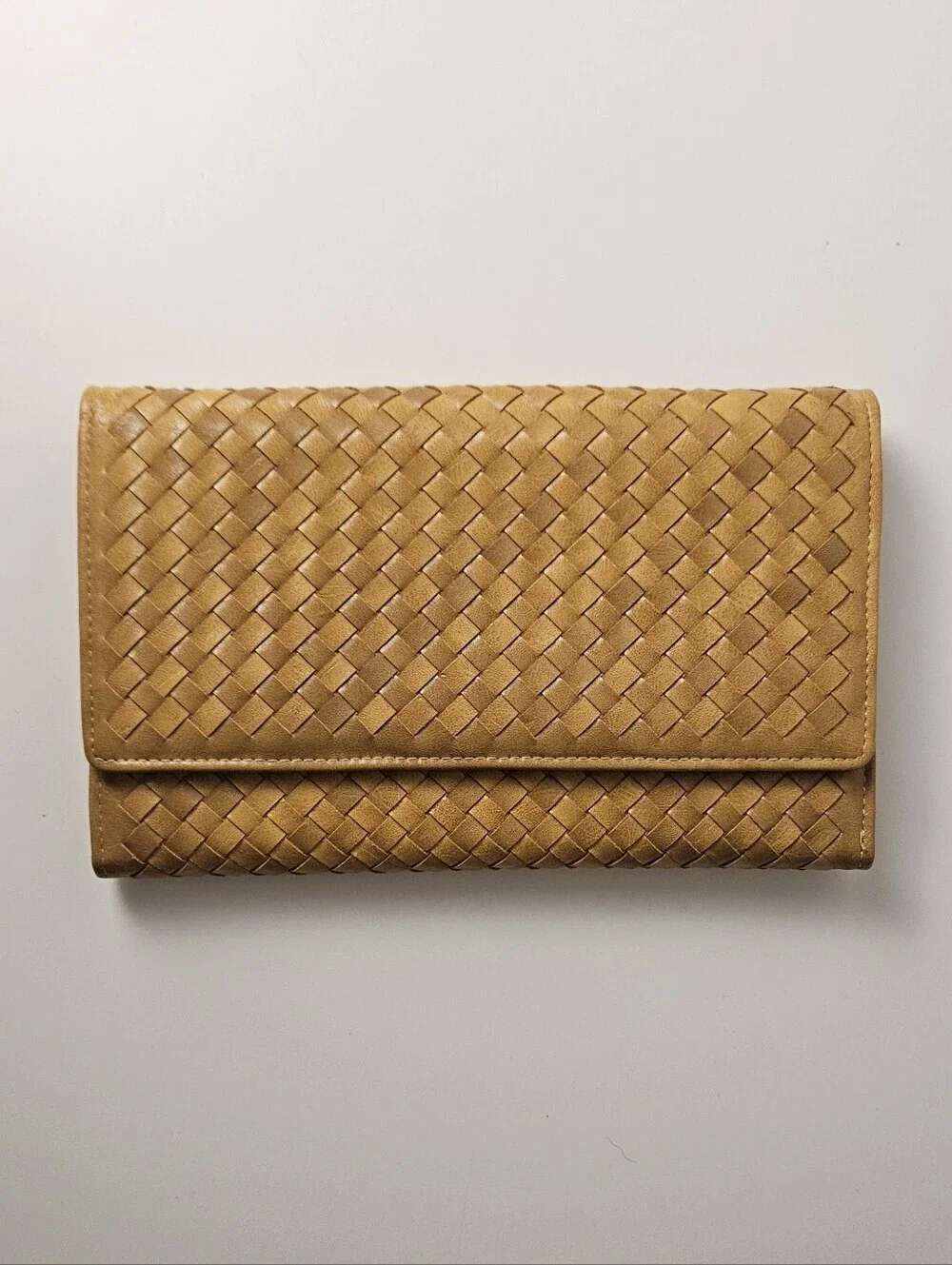 Woven Faux Leather Chain Clutch Crossbody Purse Tan Boho Shoulder Bag